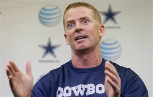 Dallas Cowboys head coach Jason Garrett speaks to reporters during an NFL football media availability at Valley Ranch Wednesday, Feb. 13, 2013, in Irving, Texas. (AP Photo/LM Otero)